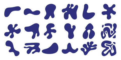 Collection of Abstract Organic Shapes in Deep Blue on White Background