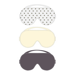 illustration of a brown, yellow, and white polka dot sleep mask. Spa accessory silk fabric glasses for healthy eye rest. Set of sketches of fashionable eye masks.