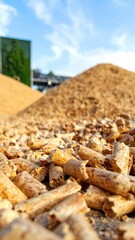 Biomass Facility with Piles of Wood Pellets
