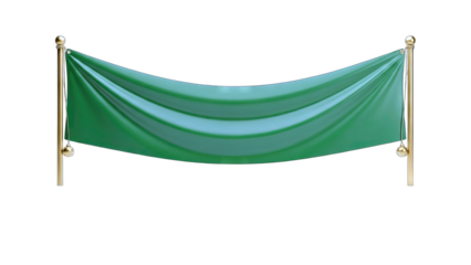 Green Banner Displayed on Golden Poles - Isolated