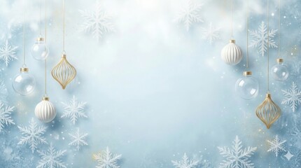 Hanging Christmas ornaments and snowflakes digital illustration for greeting card design