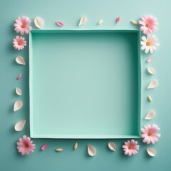 Light blue open box with pink and white flowers for product display mockup
