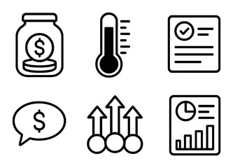 Obraz premium Finance and business icons: money, growth, charts, and analysis tools