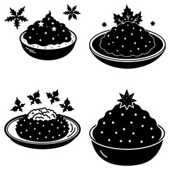 Four Plates of Starry Dessert with Snowflakes on White Background stars