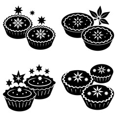 Set of black and white cupcakes with star and snowflake decorations on a white background star decorations