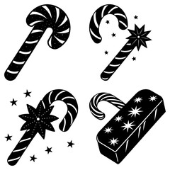 Four Candy Canes with Stars on White Background holiday Christmas