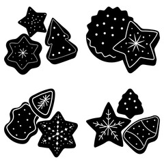 Christmas Cookie Shapes with Snowflake and Tree on White Background cookies gingerbread