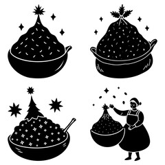 Woman Holding a Bag of Starry Flour in a Pot on a White Background stars