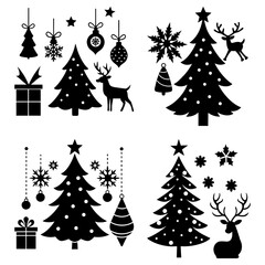 Christmas holiday decorations and symbols on white background christmas tree reindeer