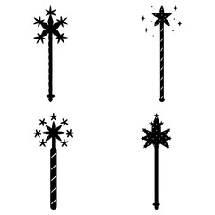 Four Magical Wands with Stars and Sparkles on White Background fantasy