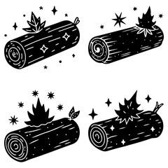 Four Burning Logs with Flames and Spark Effects on White Background fire