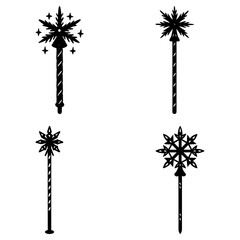Four Magical Wands with Star on White Background sparkle fantasy 1
