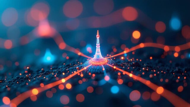 Video The Eiffel Tower illuminated with red and blue lights, a popular landmark in Paris