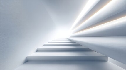 Obraz premium White staircase ascending to light bright white staircase ascends guiding viewer towards luminous ethereal destination
