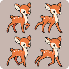 Adorable Fawn Walking Animation Frames Vector. Perfect for children books, animation projects, character design, stickers, games, nursery art, wildlife education materials, and forest animal themes.