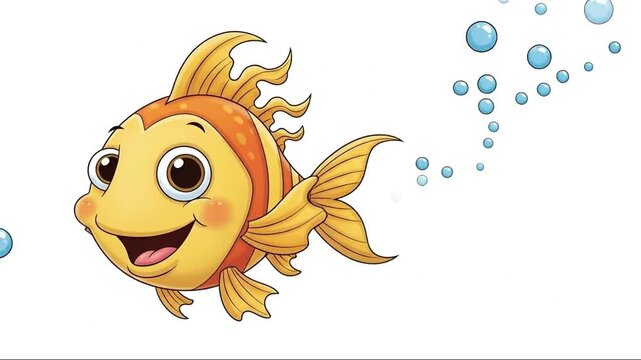 Animated cheerful fish character with bubbles in a lively underwater scene