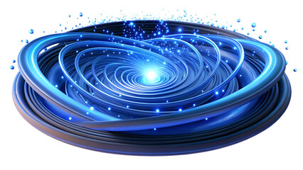Dynamic spiral vortex of glowing blue rings representing high-speed data flow