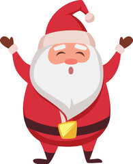 A cartoonish image of Santa Claus with a red hat and a white background