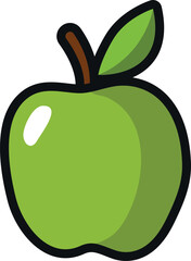 A green apple with a stem and leaf