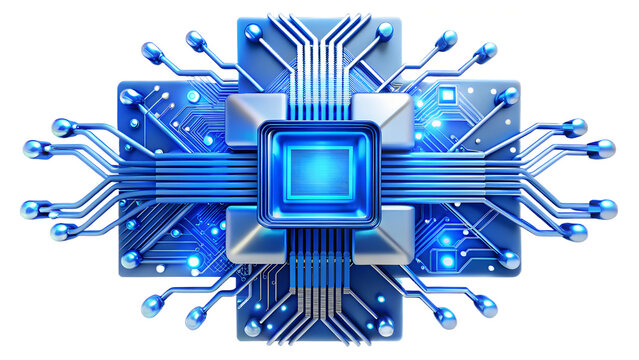 Artificial intelligence concept with a glowing microchip and intricate digital circuit design - Powered by Adobe