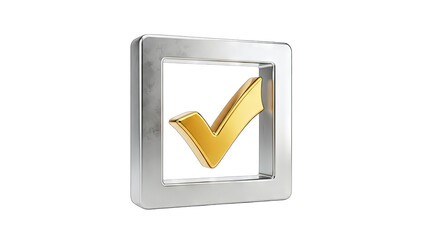 Golden Check Mark in Silver Square - Confirmation Concept