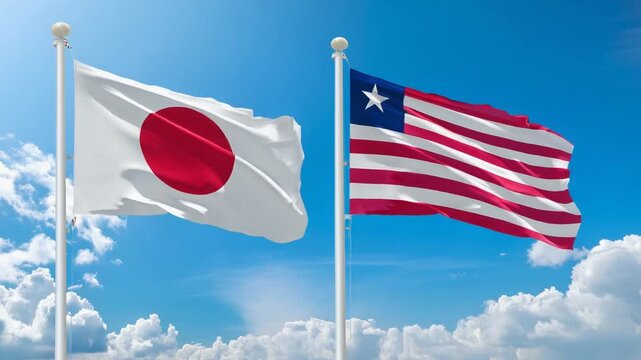 日本の国旗とリベリアの国旗(Japan flag & Liberia flag.)
