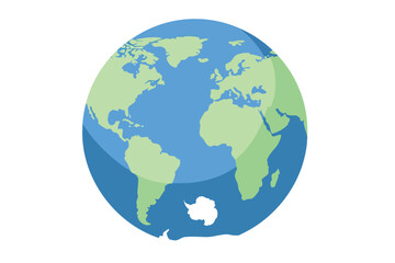 A simple, cartoon illustration of Earth, depicting continents and oceans