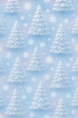 Obraz premium Blue Seamless Pattern of Snowy Christmas Trees and Snowflakes