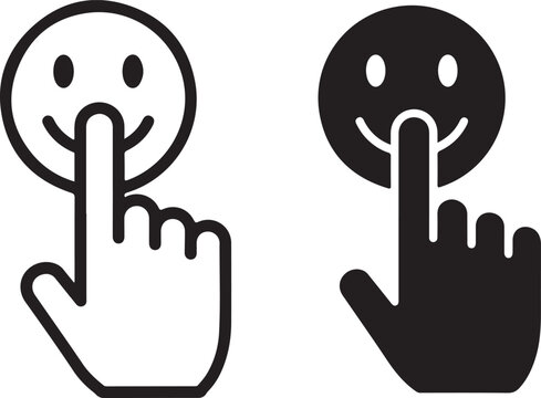 Shh gesture icon in black and white isolated on white background, Vector, illustration