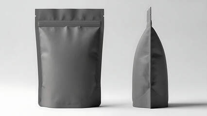 matte finish snack pouch mockup, realistic wrinkled texture, front and side view, bright studio lighting highlighting the matte finish and shape of the packaging--v 6.1 --ar 16:9 --q 2"