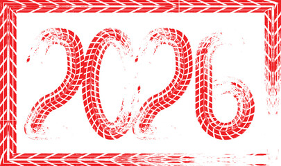 Tire Tracks frame. New year 2026. Car tread silhouette. Vector