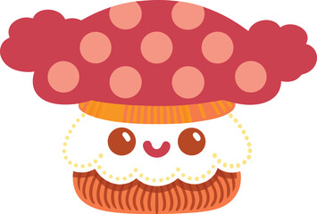 Cute Kawaii Mushroom Character Vector Illustration Cheerful Cartoon Fungi Mascot Happy Design Element