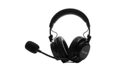 Black over ear headphones with microphone isolated on a transparent background headset