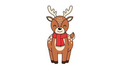 Cute Cartoon Reindeer Wearing a Scarf with Antlers and Spots
