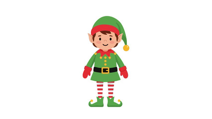 Cute Christmas Elf Character Wearing Green Costume and Red Hat, Isolated
