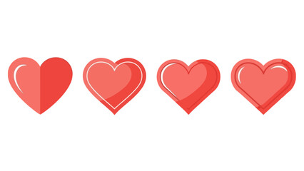 Collection of Four Red Hearts with Different Outlines and Styles, Vector Graphics