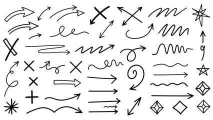 Collection of Hand-Drawn Doodle Arrows and Decorative Elements on White