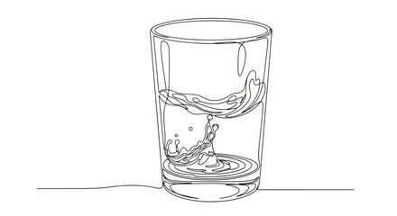 Continuous line art illustration of a glass of water with a dynamic splash Vector