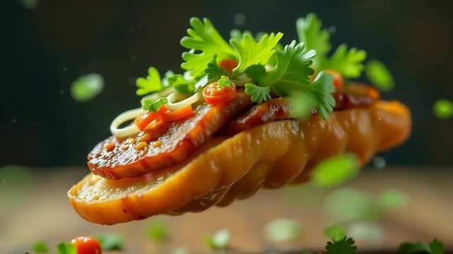 Video Freshly baked bread roll on a wooden table, great for food and still life
