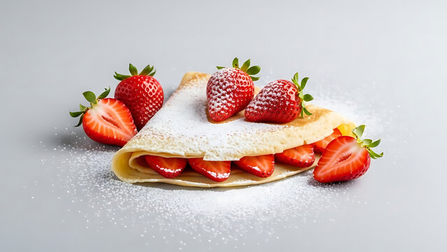 French crepe folded with strawberries and powdered sugar - Powered by Adobe