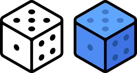 dice icon set in white and blue, flat minimal vector design