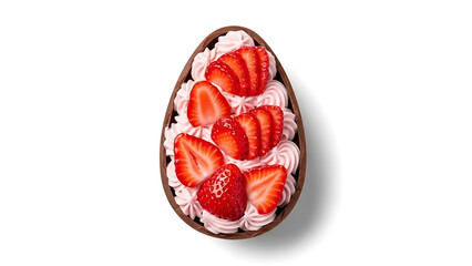 Spoon Easter egg with strawberry cream and fresh sliced strawberries on top