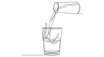 Continuous line drawing of water pouring into a glass with a lively splash Vector