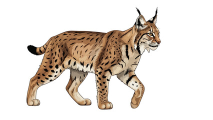 Artistic Vector Illustration of a Lynx or Bobcat Walking with Spotted Fur