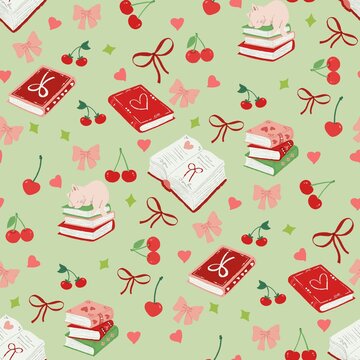 Christmas holiday seamless vector pattern featuring cute cartoon cakes and sweet food decorations, perfect for wrapping paper or card design