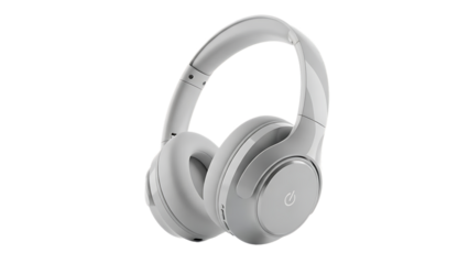 White over-ear headphones with power symbol isolated on a transparent background