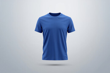 Blue T- Shirt Mockup Floating on White Background