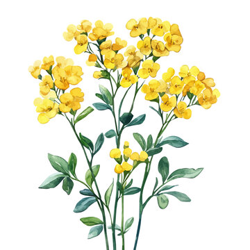 Rue Flower, detailed watercolor painting, isolated on a white background.