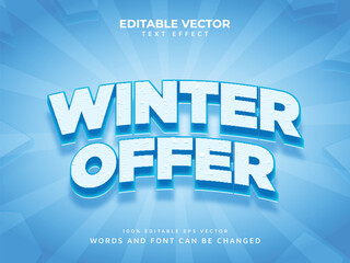 Vector Winter Offer 3D Editable Text Effect Typography. Seasonal Marketing Promotion Banner Template with Blue Geometric Background. Modern Stylized Clearance Sale Ad Header TextDesign.