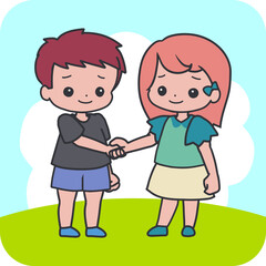 Children Making Peace Boy and Girl Shaking Hands. Perfect for educational materials, children books, classroom posters, parenting guides, and social emotional learning themes.
